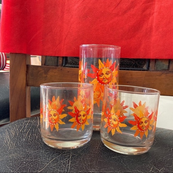 Vintage Boho Sun Face Celestial Drinking Glasses